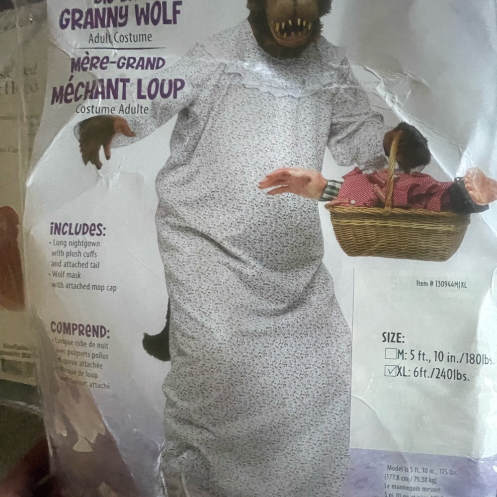Granny Wolf Costume for Men- White